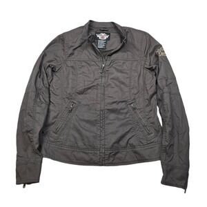 Harley Davidson Embroidered Motorcycle Jacket Women Small Tall Green Cotton Rose